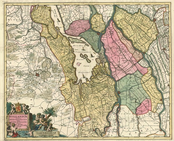 Map, Hollandiae pars meridionalior, vulgo Zuyd-Holland, Nicolaes Jansz. Visscher (1649-1702), Copperplate print