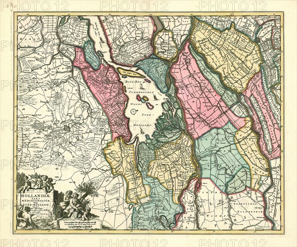 Map, Hollandiae pars meridionalior, vulgo Zuyd-Holland, Nicolaes Jansz. Visscher (1649-1702), Copperplate print