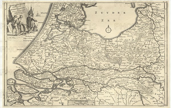 Map, Kaart van Zuyd Holland met aanwyzing der overstrooming door eys en dykbraaken, in den jaare 1726, omtrent de maanden jan. en febr., Jan Goeree (1670-1731), Copperplate print
