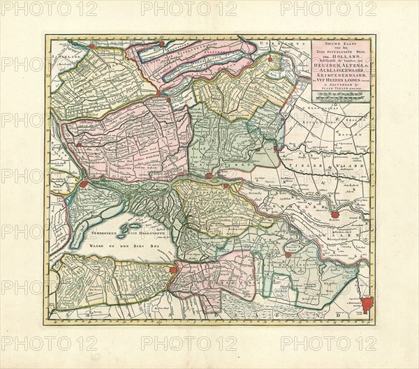 Map, Nieuwe kaart van het Zuid Oostelykste deel van Holland, behelzende de landen van Heusden, Altena, de Alblasserwaard, Krimpenerwaard, de Vyf Heeren Landen, enz. enz, Copperplate print