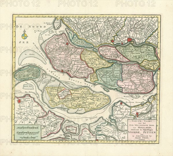 Map, Nieuwe kaart van het Zuid Westelykste deel van Holland, behelzende de baljuwschappen Voorne, Putten enz, Copperplate print