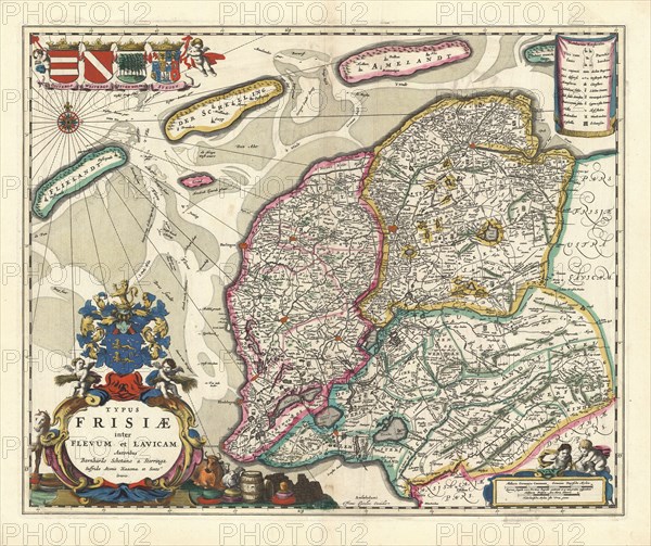 Map, Typus Frisiae inter Flevum et Lavicam, Bernardus Schotanus à Sterringa (c. 1640-1704), Copperplate print