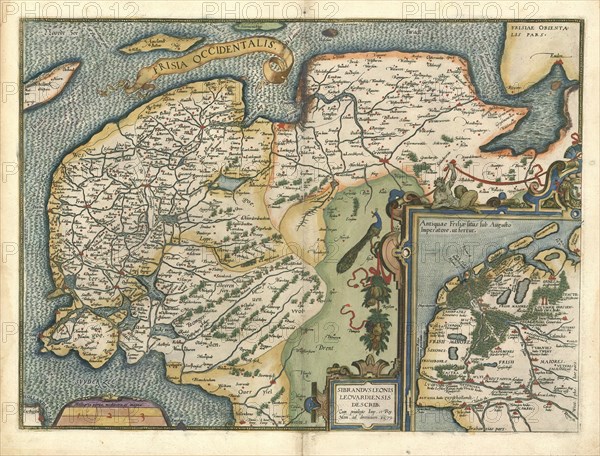 Map, Frisia Occidentalis, Sibrandus Leo (-1588), Copperplate print