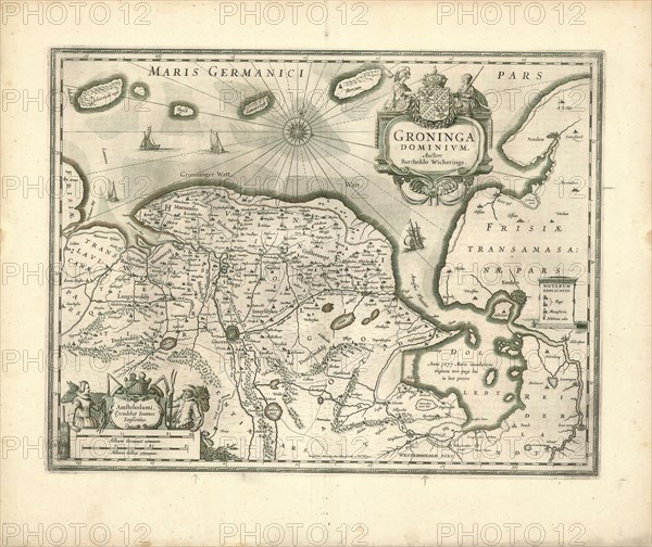 Map, Groninga dominium, Bartholdus Wicheringe (-1588), Copperplate print