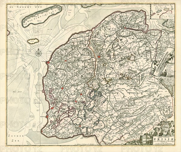 Map, Tabula Comitatus Frisiae, Bernardus Schotanus à Sterringa (c. 1640-1704), Copperplate print