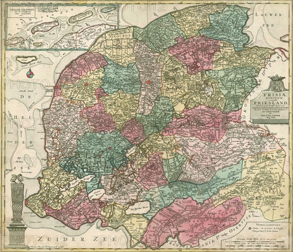 Map, Frisiae dominium vernacule Friesland, Tobias Conrad Lotter (1717-1777), Copperplate print