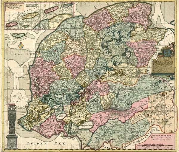 Map, Frisiae dominium vernacule Friesland, Petrus Schenk (1660-1718/9), Copperplate print