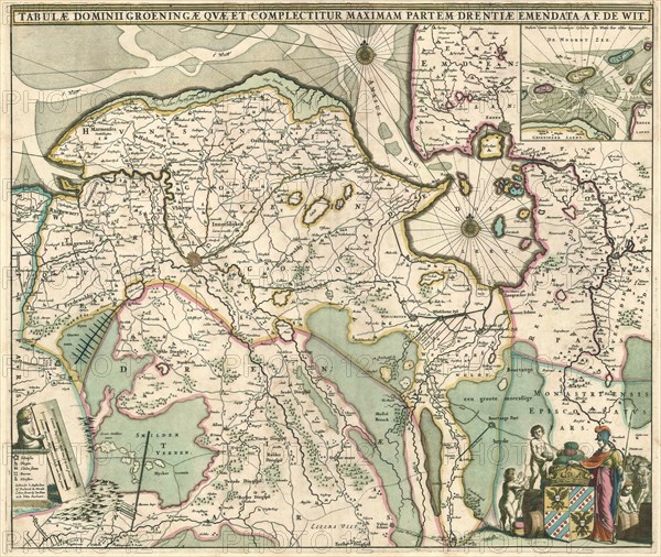 Map, Tabulae Dominii Groeningae qvae et complectitur maximam partem Drentiae, Frederick de Wit (1630-1706), Copperplate print