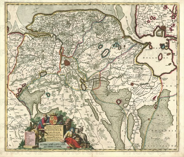 Map, Corectissima nec non novissima dominii et provinciae Groningae et Omlandiae tabula, Frederick de Wit (1630-1706), Copperplate print