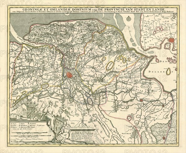 Map, Groningae et Omlandiae Dominium vulgo De Provincie van Stadt en Lande, cum subjacent: Territ. Praefect. et Tractibus, Ludolf Tjarda van Starckenborgh (17th century), Copperplate print