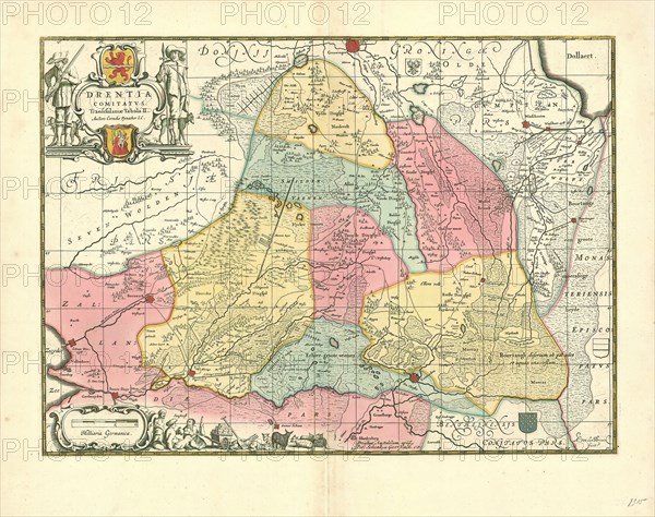 Map, Drentia comitatvs, Cornelis van Pijnacker (1570-1645), Copperplate print