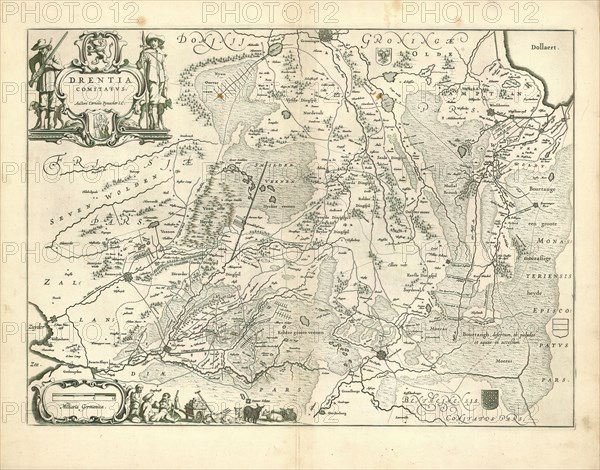 Map, Drentia comitatvs. Transiselaniæ tabula II., Cornelis van Pijnacker (1570-1645), Copperplate print
