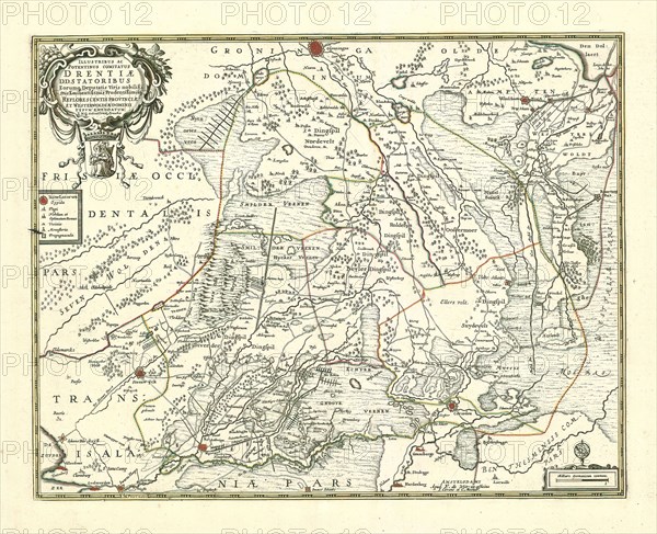 Map, Illustribus ac potentibus comitatus Drentiae DD. Statoribus ... Reflorescentis Provinciae et Westerwoldiae Dominii Typum Emendatum LMQ dedicat Cornelius Pynacker, Cornelis van Pijnacker (1570-1645), Copperplate print
