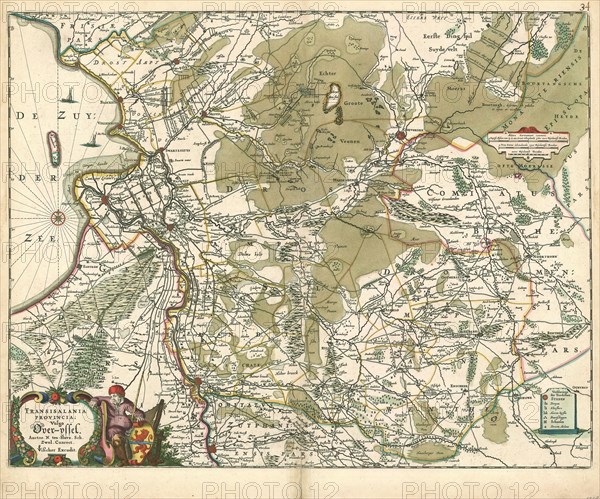 Map, Transisalania Provincia; vulgo Over-yssel, Nicolaas ten Have (fl. 1652), Copperplate print