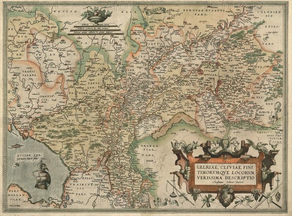 Map, Gelriae, Cliviae, finitimorvmqve locorvm verissima descriptio, Christiaen Sgrooten (c. 1532-1608), Copperplate print