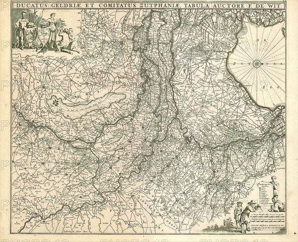 Map, Ducatus Geldriae, et Comitatus Zutphaniae, tabula, Frederick de Wit (1630-1706), Copperplate print
