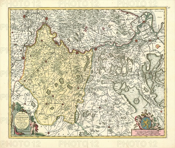 Map, Novissima Comitatus Zutphaniae totiusque fluminis Isulae descriptio, Nicolaes Jansz. Visscher (1649-1702), Copperplate print