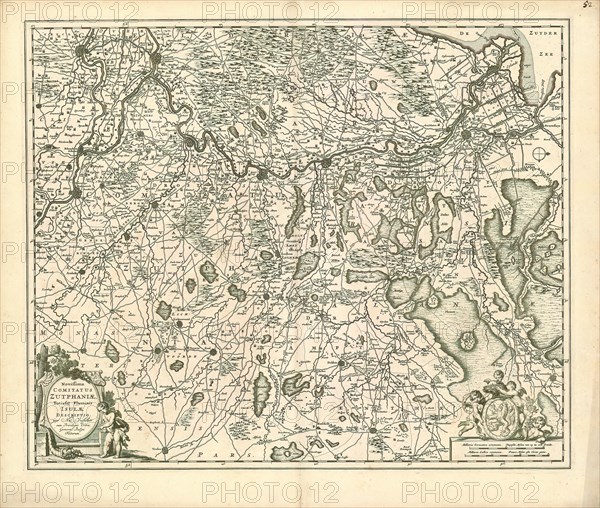 Map, Novissima Comitatus Zutphaniae totiusque fluminis Isulae descriptio, Nicolaes Jansz. Visscher (1649-1702), Copperplate print