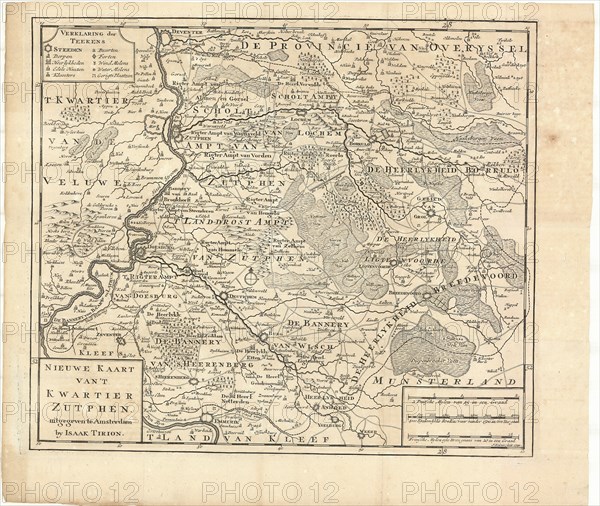 Map, Nieuwe kaart van 't kwartier Zutphen, Jacob Keyser (1710-1745 fl.), Copperplate print