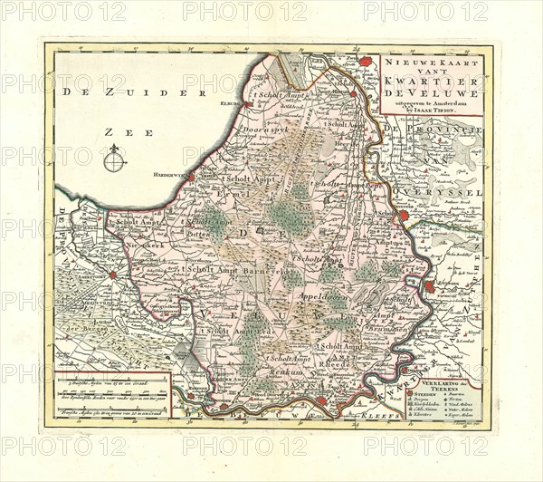 Map, Nieuwe kaart van 't Kwartier De Veluwe, Jacob Keyser (1710-1745 fl.), Copperplate print