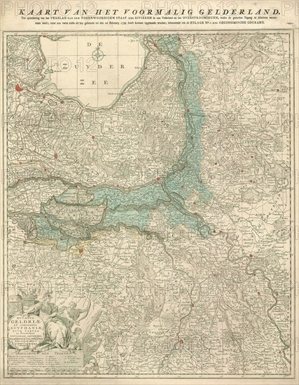 Map, Ducatus Geldriae et comitatus Zutphaniae nova tabula in tetrarchias Noviomagi, Arnhemii, Ruremondae et Zutphaniae distincta ..., Johannes Condet (1711-1781), Copperplate print