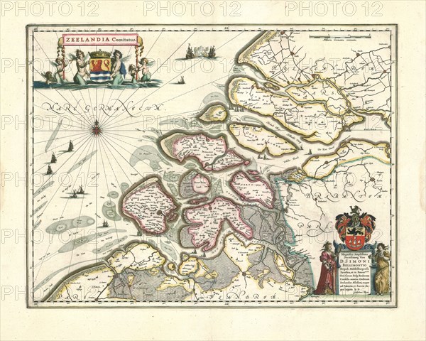 Map, Zeelandia comitatus, Willem Jansz Blaeu (1571-1638), Copperplate print