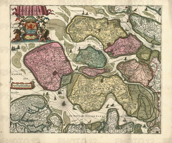 Map, Nova et accurata comitatus Zelandiae tabula, Carel Allard (1648-1709), Copperplate print