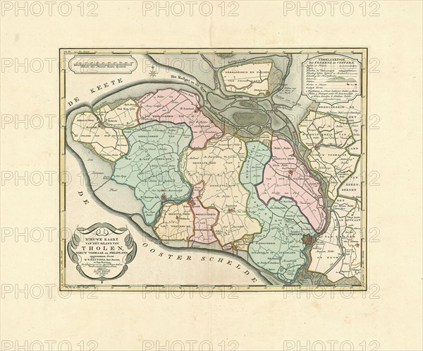 Map, Nieuwe kaart van het eiland van Tholen, Nieuw Vosmaar en Philipland, Willem Tiberius Hattinga (1700-1764), Copperplate print