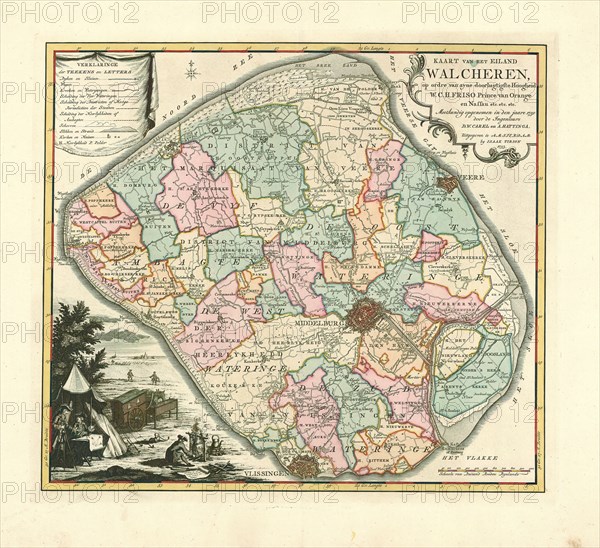 Map, Kaart van het eiland Walcheren, David Willem Coutry Hattinga (1730-1789), Copperplate print