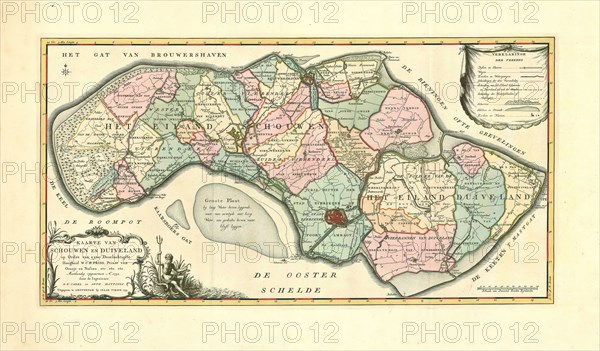 Map, Kaarte van Schouwen en Duiveland, David Willem Coutry Hattinga (1730-1789), Copperplate print