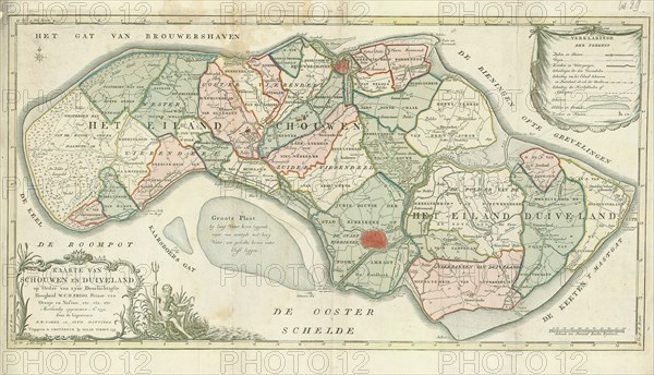 Map, Kaarte van Schouwen en Duiveland, David Willem Coutry Hattinga (1730-1789), Copperplate print