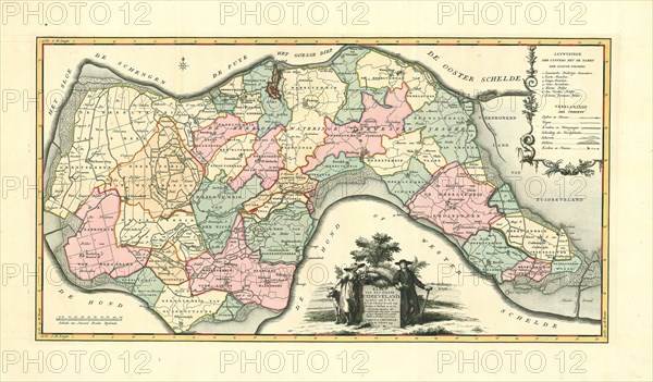 Map, Kaart van het eiland Zuidbeveland, Willem Tiberius Hattinga (1700-1764), Copperplate print