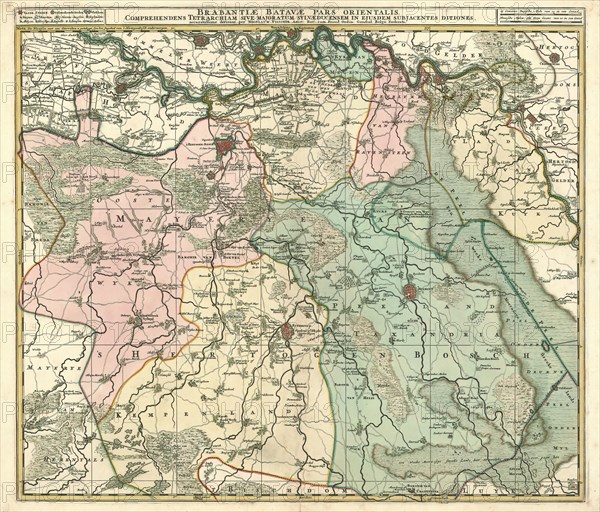 Map, Brabantiae Batavae pars orientalis, comprehendens tetrarchiam sive majoratum Sylvaeducensem in ejusdem subjacentes ditiones, accuratissime divisum, Nicolaes Jansz. Visscher (1649-1702), Copperplate print