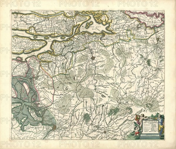 Map, Brabantiae pars septentrionalis continens marchionatus S. Rom. Impery, Bergozomanum, comitatus Hoochstratensem, Cantacrucianum, Oelamum, baroniam Bredanam, territoria Ryense, Herentaliae etc, Frederick de Wit (1630-1706), Copperplate print