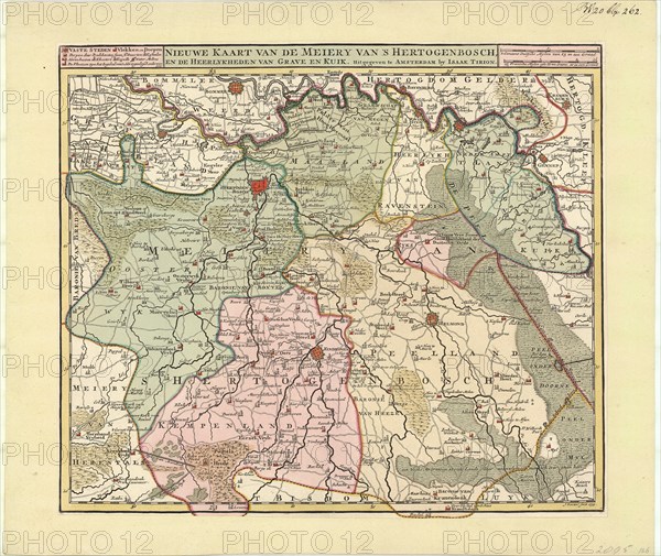Map, Nieuwe kaart van de Meiery van 's Hertogenbosch, en de heerlykheden van Grave en Kuik, Jacob Keyser (1710-1745 fl.), Copperplate print
