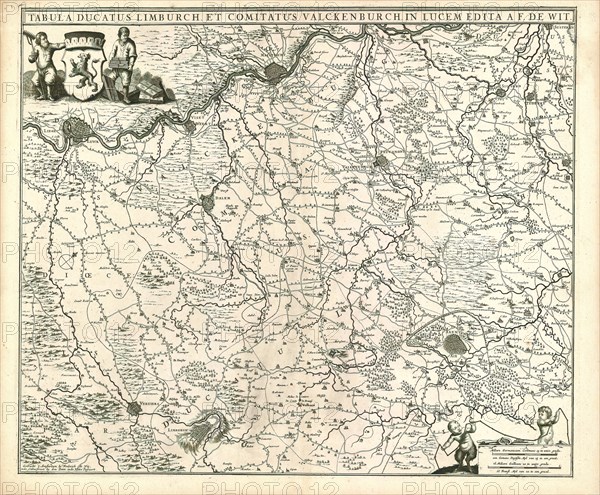 Map, Tabula ducatus Limburch. et comitatus Valckenburch., Frederick de Wit (1630-1706), Copperplate print