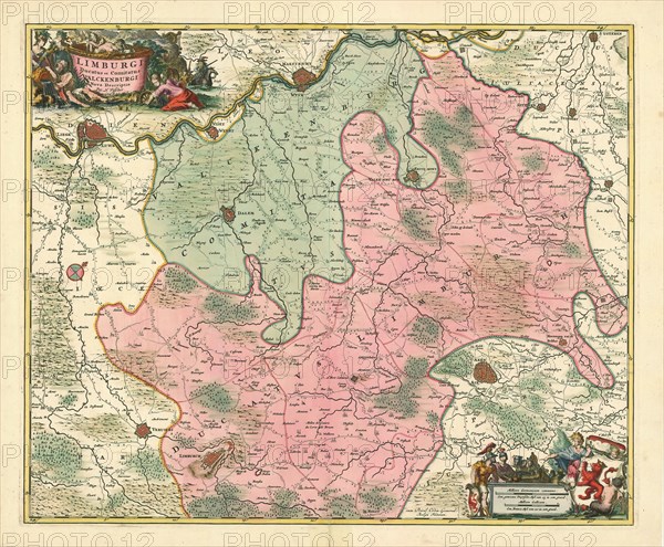 Map, Limburgi ducatus et comitatus Valckenburgi nova descriptio, Nicolaes Jansz. Visscher (1649-1702), Copperplate print