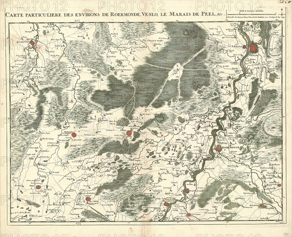 Map, Carte particuliere des environs de Roermonde, Venlo, le marais de Peel, &c., J. Harrewijn (1660-1727), Copperplate print