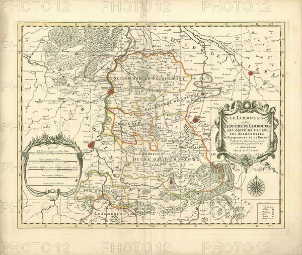 Map, Le Limbourg ou sont le Duché de Limbourg, le Comté de Dalem, les Seigneuries de Fauquemont et de Rolduc, Nicolas Sanson (1600-1667), Copperplate print