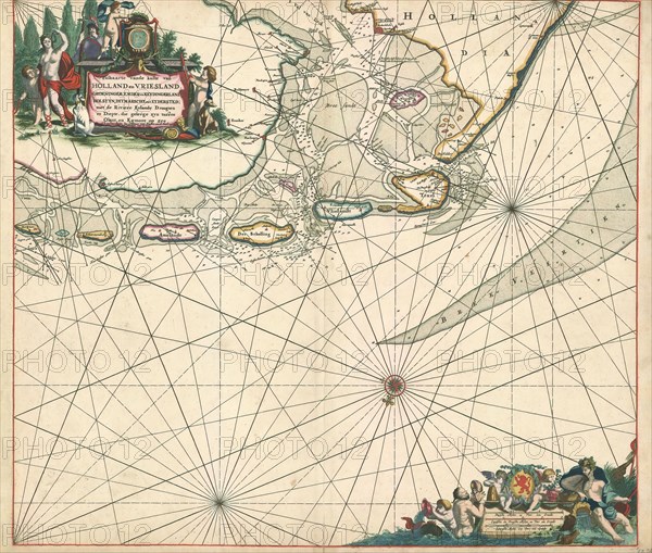 Map, Paskaarte vande kuste van Holland en Vriesland, Groeninger, Emder en Keydingerland, Holstyn, Ditmarsche en 't Eydersted, Mathurin Guitet (1664/5-1745), Copperplate print