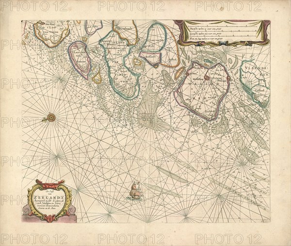 Map, De cust van Zeelandt, begrypende in sich de gaten, als vande Wielingen, ter Veere, Ziericzee, Brouwershaven, Goeree en de Maes, Copperplate print