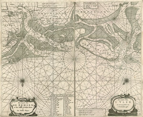 Map, Zee-kaert vande Eemsen, als de oude ofte Wester Eems en de Ooster Eems, Copperplate print