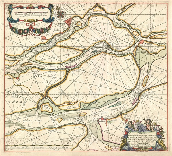 Map, Pascaert van 't eylandt Roosenburg door de Oude en Nieuwe Maes tot aen Dordrecht en van daer door de Kill tot aen Oudehoornsluys, Johannes van Keulen (1654-1715), Copperplate print