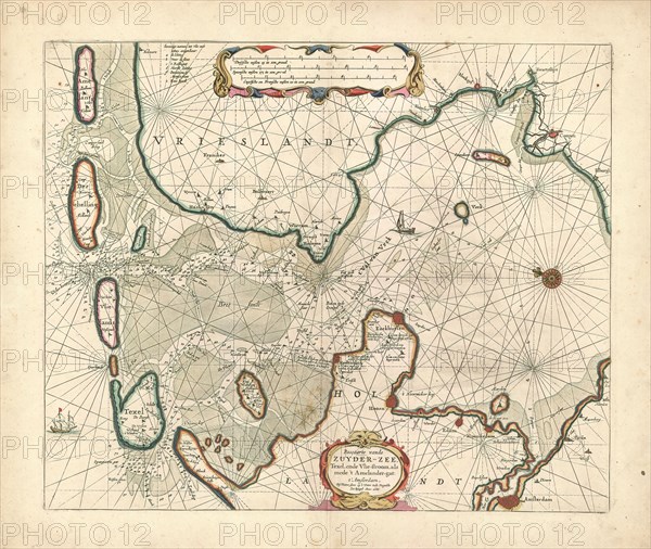 Map, Pascaarte vande Zuyder-Zee, Texel ende Vlie-stroom, als mede 't Amelander-Gat, Copperplate print