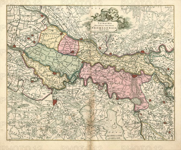 Map, Tetrachia ducatus Geldriae Neomagensis, Frederick de Wit (1630-1706), Copperplate print