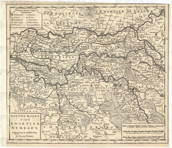 Map, Nieuwe kaart van 't Kwartier Nymegen, Jacob Keyser (1710-1745 fl.), Copperplate print