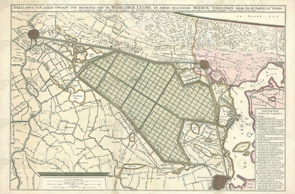 Map, Afbeeldinge van zeker concept tot bedykinge van de Haarlemer, Leydse en andere byleggende meeren, Jacob Bartelsz. Veeris (1766-1838), Copperplate print