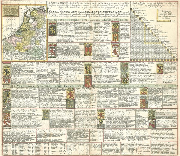 Map, Tabula XVII foederati Belgii provinciarum exhibens earum divisiones, magnitudinemque regionum et urbium, una cum regimine tam politico quam ecclesiastico, alusque aliisque rebus memorabilibus in usum historiarum et artis geographicae, 1707 =, Petrus Schenk (1660-1718/9), Copperplate print