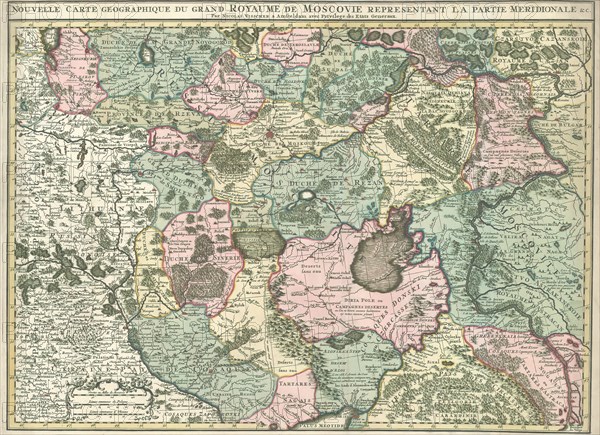 Map, Nouvelle carte geographique du grand Royaume de Moscovie representant la partie Meridionale &c., Nicolaes Jansz. Visscher (1649-1702), Copperplate print