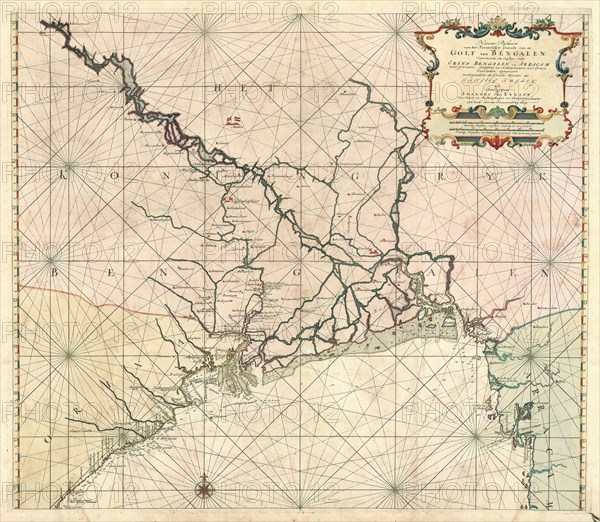 Map, Nieuwe paskaart van het noordel?kste gedeelte van de Golf van Bengalen vertoonende de custen van Orixa Bengalen en Arracam met gronden dieptens en ankerplaatsen door ervare zeelieden opgegeeven mitsgaders de groote rievier de Ganges of Hugley, Copperplate print